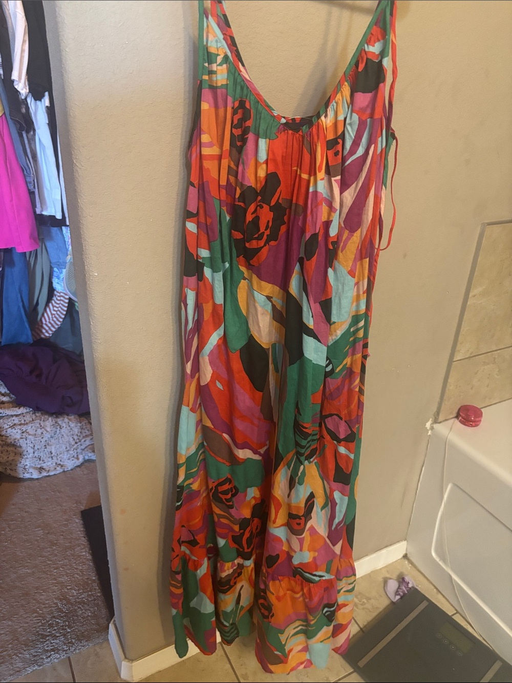 GAP Multicolor Floral Maxi Dress in Green, Orange & Pink